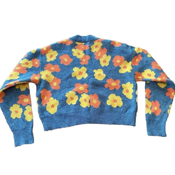 Cider Cropped Button Down Cardigan Teal & Daisies Women’s XL - Picture 2 of 5